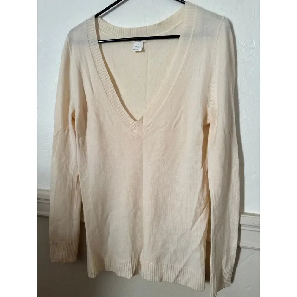 J.Crew Gustoso 100% Cashmere V Neck Sweater Women’s Medium Ivory Cream